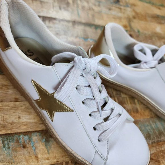 MKS Gold Star White Sneakers Women Size 8 - Picture 1 of 4